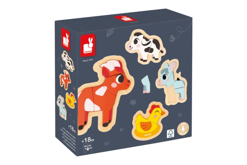 Janod Set of 4 Progressive Puzzles - Farm