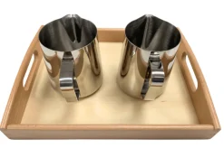 Montessori Dry Pouring Activity - includes 2 Metal Pitchers & Wooden Tray