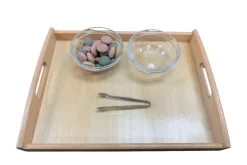 Montessori Tonging Activity - Loose Wooden Parts - includes Tongs, Tray, Bowls and Wooden Parts