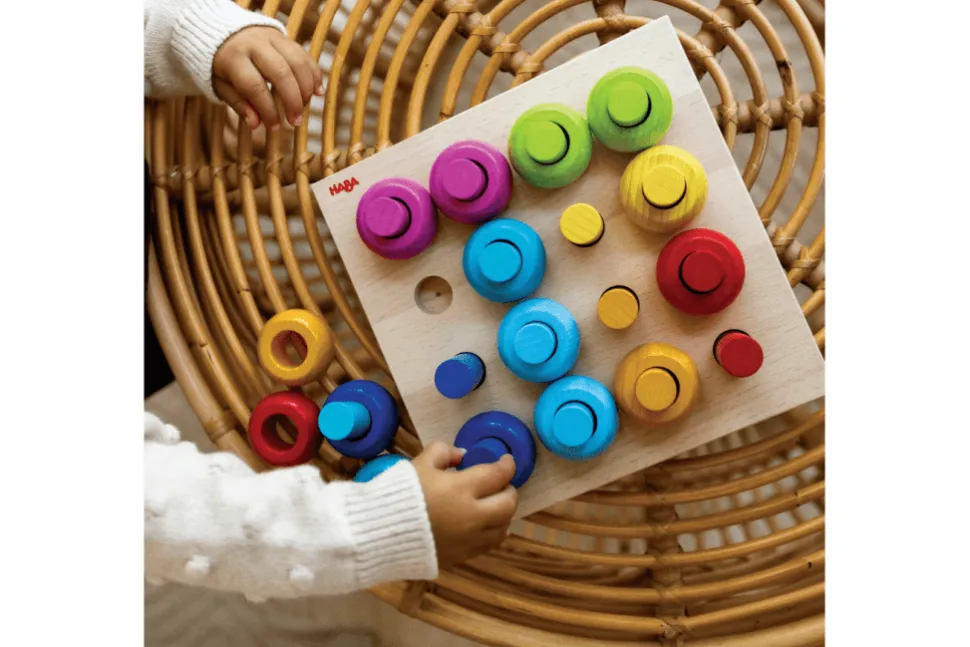 Rainbow Whirls Wooden Sorting and Stacking Game