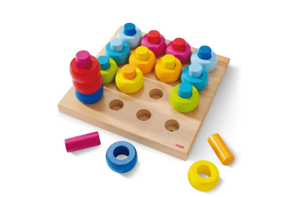 Rainbow Whirls Wooden Sorting and Stacking Game