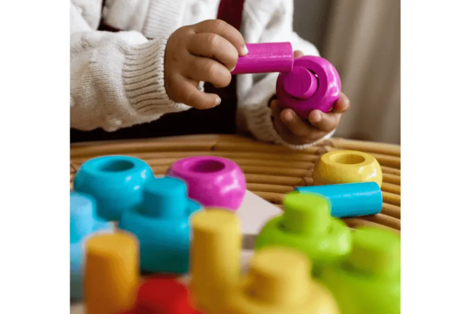 Rainbow Whirls Wooden Sorting and Stacking Game