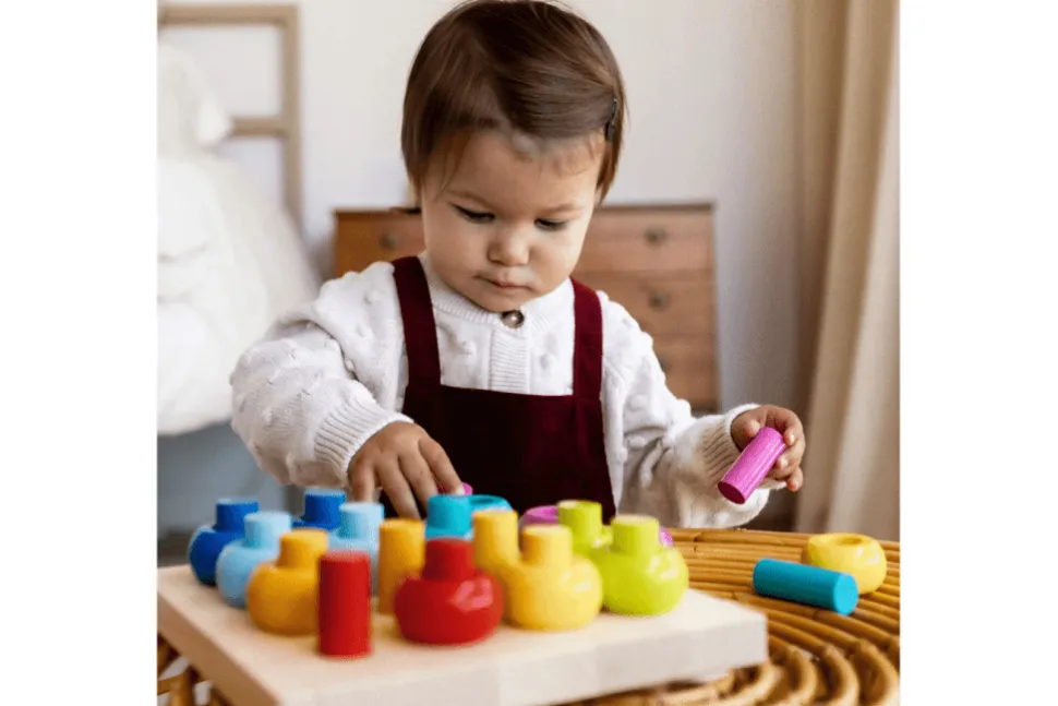 Rainbow Whirls Wooden Sorting and Stacking Game